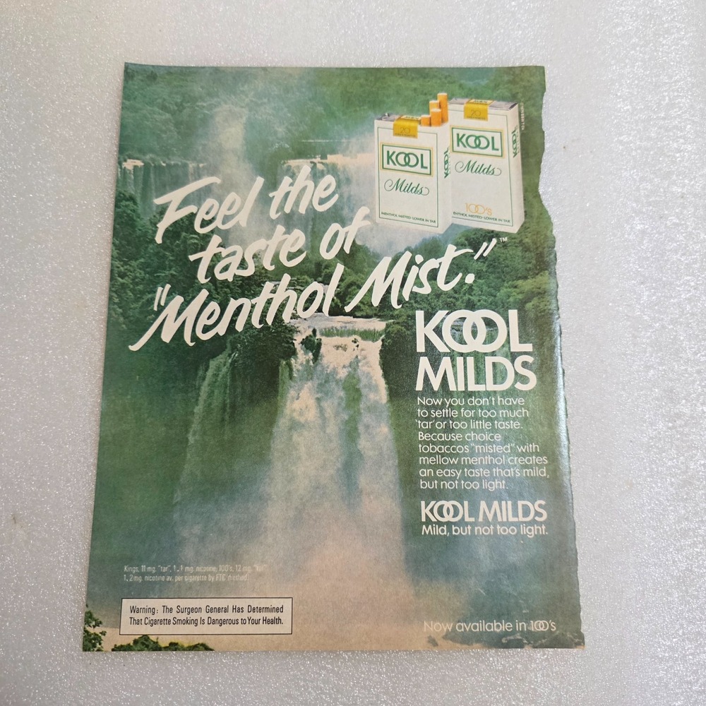 Vintage Print Ad Kool Milds cigarettes waterfall Menthol Mist 8x10.5 1979